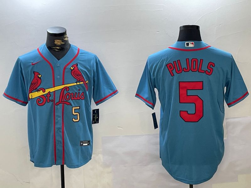 Men St.Louis Cardinals #5 Pujols Blue Game 2024 Nike MLB Jersey style 2